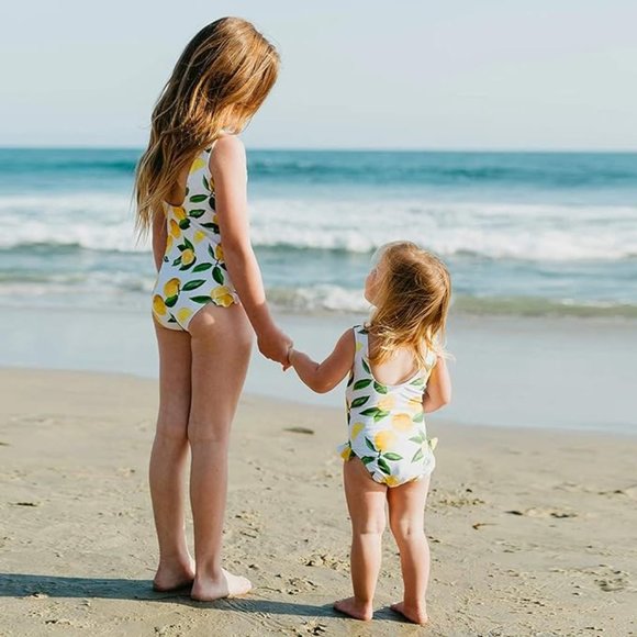 NWOT | GIRLS RUFFLED ONE-PIECE SWIMSUIT W/LEMONS PRINT | SZ 2T - Picture 2 of 3